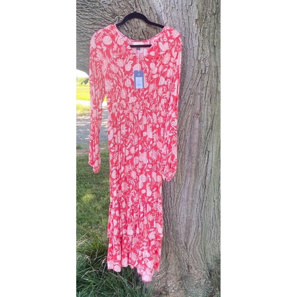 Universal Thread Women’s Red/White Floral V-Neck Long Sleeve Ruffled dress, XS - Picture 1 of 5